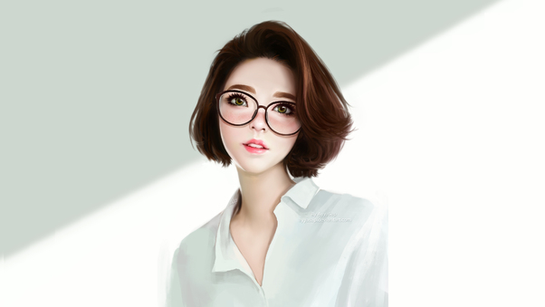 Anime Girl Green Eyes Glasses 4k Wallpaper