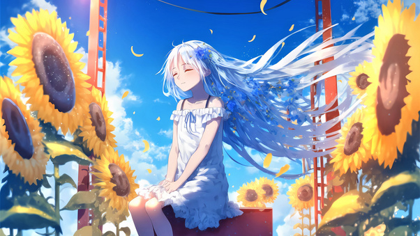 Anime Girl Happy Flowers In Hair Wallpaper