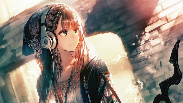 Anime Girl Headphones Looking Away 4k Wallpaper