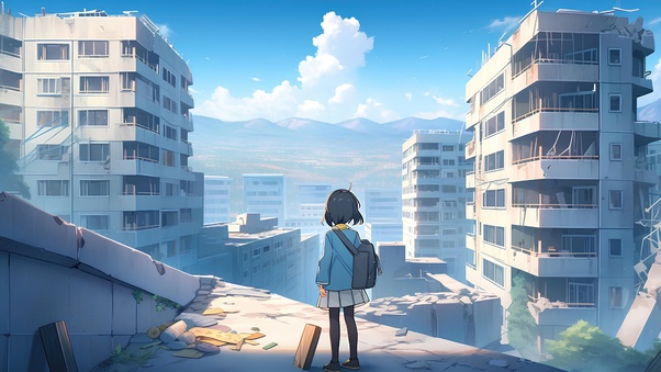 Anime Girl In Apocalyptic World Wallpaper