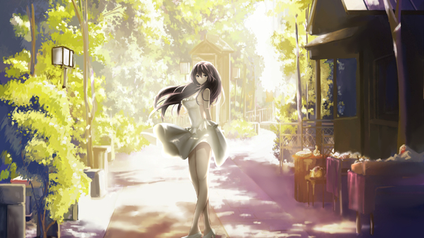 Anime Girl In Beautiful Dress Outdoors 4k Wallpaper