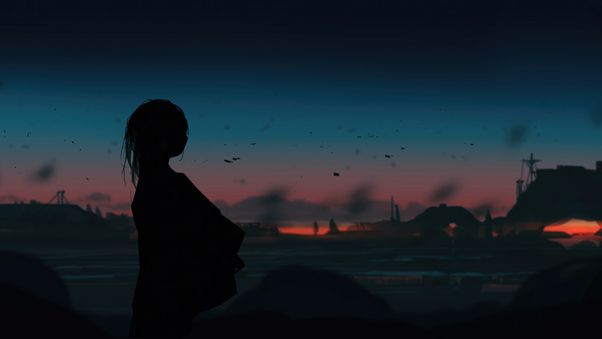 Anime Girl In Nighttime Silhouette Wallpaper