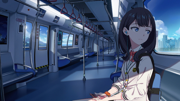 Anime Girl In Train Listening Music 4k Wallpaper