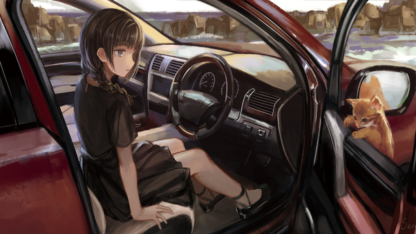 Anime Girl Inside Car Wallpaper