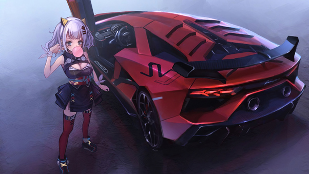 Anime Girl Lamborghini Aventador Sv Wallpaper
