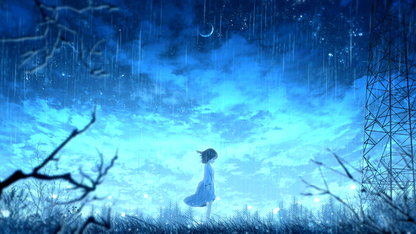 Anime Girl Night Rain 4k Wallpaper