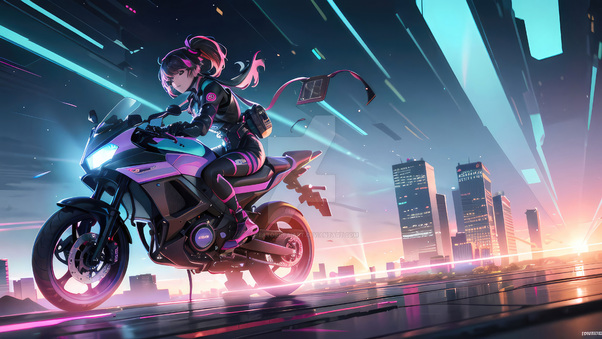 Anime Girl On Bike Roaming The Cityscape Wallpaper