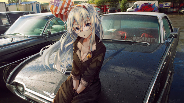 Anime Girl On Car Bonnet 5k Wallpaper