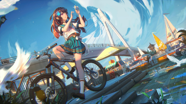 Anime Girl On Two Wheels Wallpaper