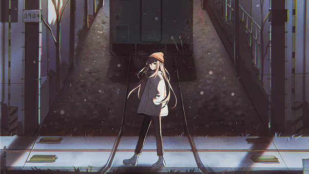 Anime Girl Passing Railway Track 4k Wallpaper