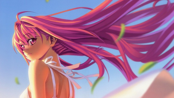 Anime Girl Pink Hairs In Air Wallpaper