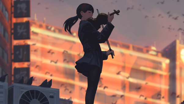Anime Girl Playing Musical Instrument 4k Wallpaper