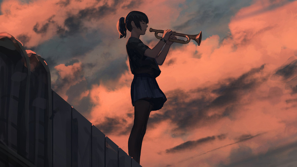 Anime Girl Playing Trombone Wallpaper
