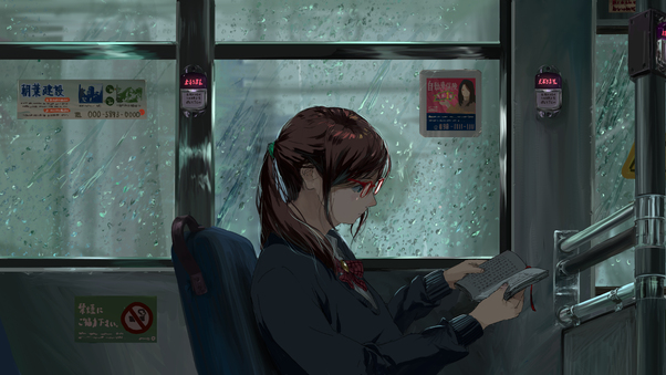 Anime Girl Public Transport Original 5k Wallpaper