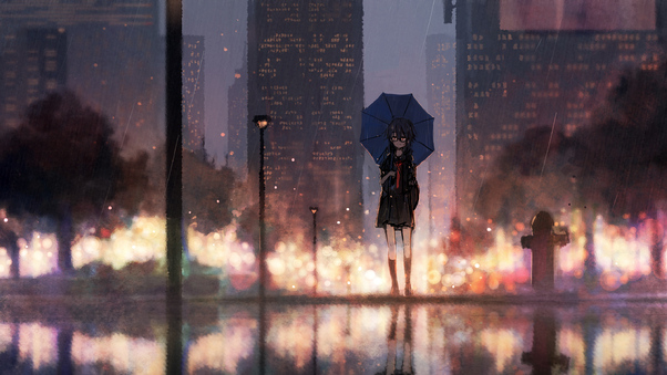 Anime Girl Rain Umbrella Wallpaper
