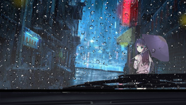 Anime Girl Rainy Day View From Car 4k Wallpaper