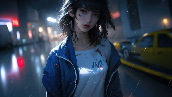 Anime Girl Rainy Reflections Of Loneliness Wallpaper