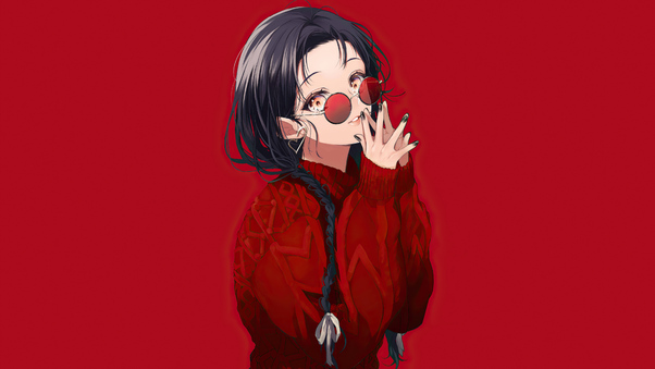 Anime Girl Red Glasses 4k Wallpaper