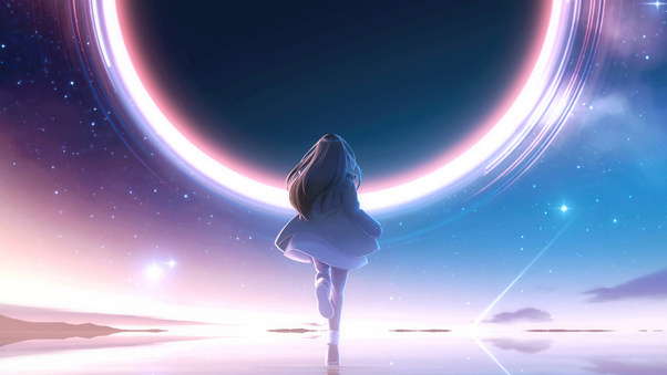 Anime Girl Reflection Starry Night Wallpaper