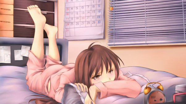 Anime Girl Sad Lying On Bed Wallpaper