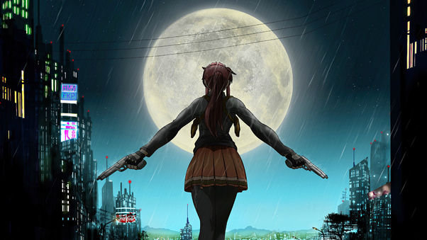 Anime Girl School Uniform Ponytail Rain 4k Wallpaper
