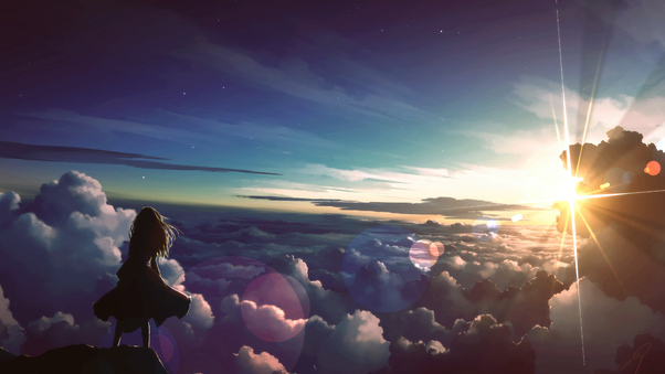 Anime Girl Silhouetted Above Clouds Wallpaper