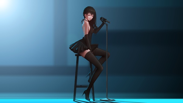 Anime Girl Singing Chair Microphone Wallpaper