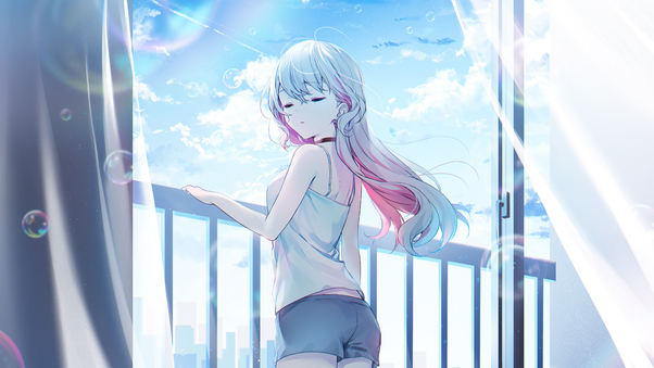 Anime Girl Standing Balcony Wallpaper