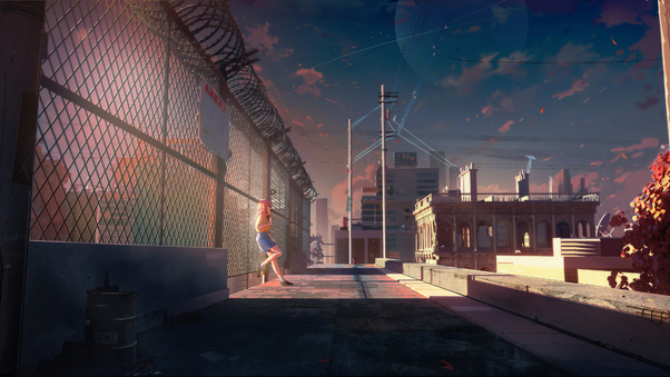 Anime Girl Standing Beside Fence 4k Wallpaper