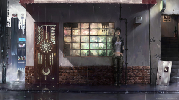 Anime Girl Standing In Rain Wallpaper
