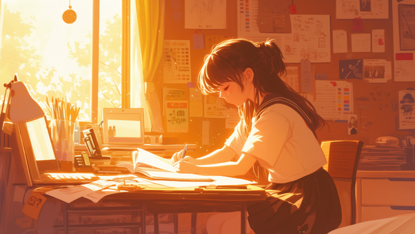 Anime Girl Study Session Wallpaper