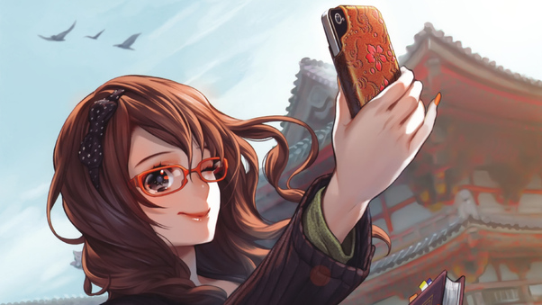 Anime Girl Taking Selfie Wallpaper