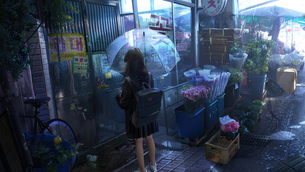 Anime Girl Umbrella Rainy Day 5k Wallpaper