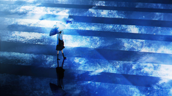 Anime Girl Umbrella Walking 5k Wallpaper