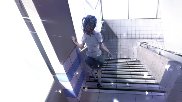 Anime Girl Walking Down Stairs 4k Wallpaper