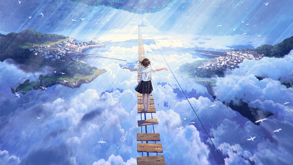Anime Girl Walking On Dream Bridge 4k Wallpaper