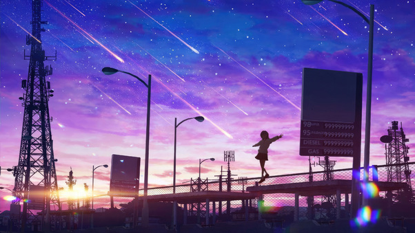 Anime Girl Walking Over Fence Wallpaper