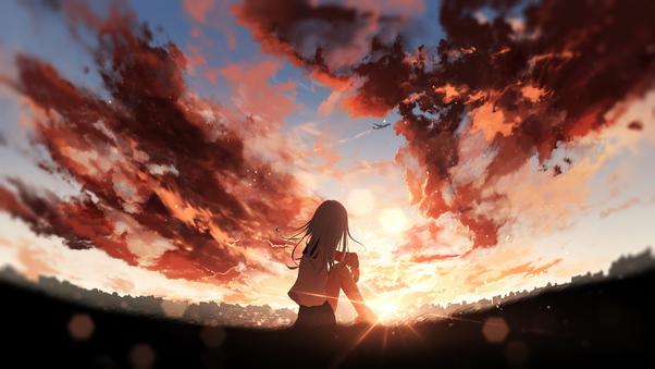Anime Girl Watching Sunset 4k Wallpaper