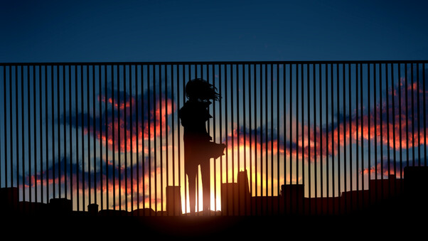 Anime Girl Watching Sunset Fence 4k Wallpaper