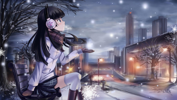 Anime Girl Winter Night 5k Wallpaper