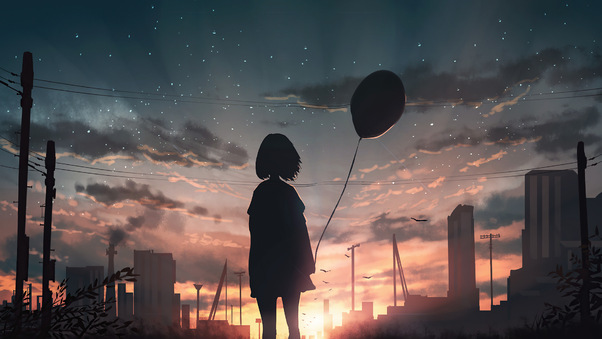 Anime Girl With Balloon In Hand Wallpaper