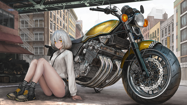 Anime Girl With Bike Wallpaper