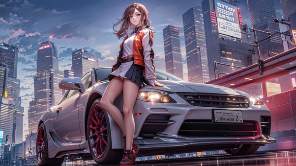 Anime Girl With Cars 5k Wallpaper