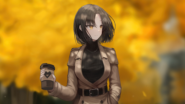 Anime Girl With Coffee Mug 5k Wallpaper