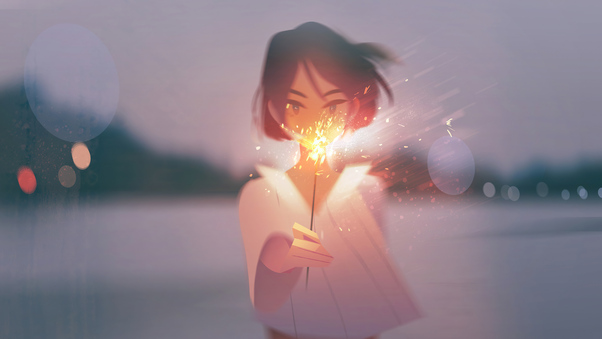 Anime Girl With Firework Wallpaper