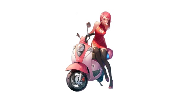 Anime Girl With Red Scooty Wallpaper