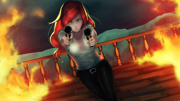 Anime Girl With Two Guns Firing Wallpaper