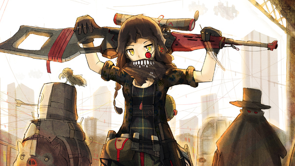 Anime Girls Artwork Sniper Rifle Original Character 4k Wallpaper