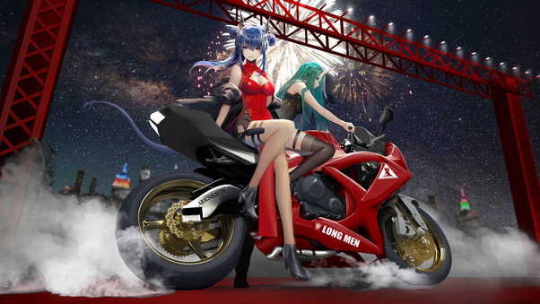 Anime Girls Bike Ride Evening 5k Wallpaper