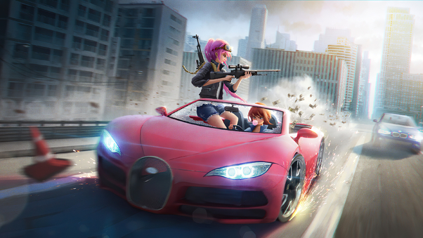 Anime Girls Car Chase 4k Wallpaper